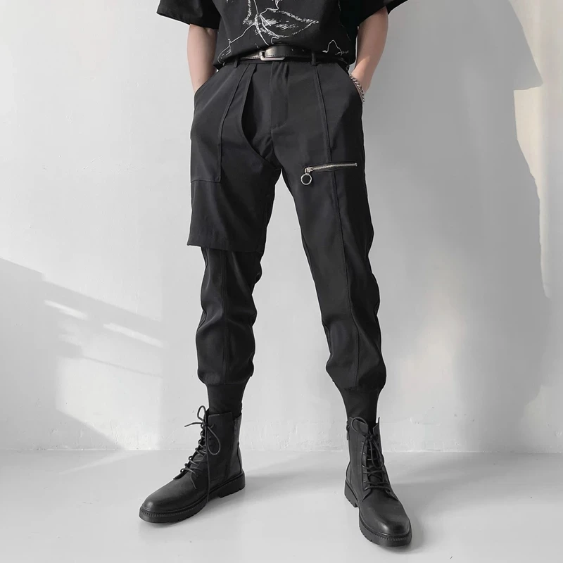 

Мужские модные Асимметричные Брюки с девятью минутами на весну и лето, мужские Модные декоративные леггинсы на молнии, брюки