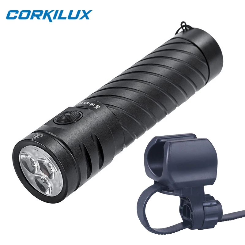 CORKILUX 21700 EDC Led Flashlight Type-C USB Charging Powerful Torch Floodlight Camping Cycling Light With Bike Holder Mount