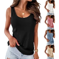 2022 summer fashion new female lady solid color all match sexy vest u neck loose ribbed outer top t shirt womens clothing