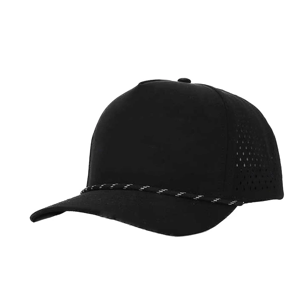 

5 Panel Rope Baseball Cap Men Outdoor Sport Hat High Quality Blank Black Polyester Perforated Laser Cut Hole Drilled Gorras
