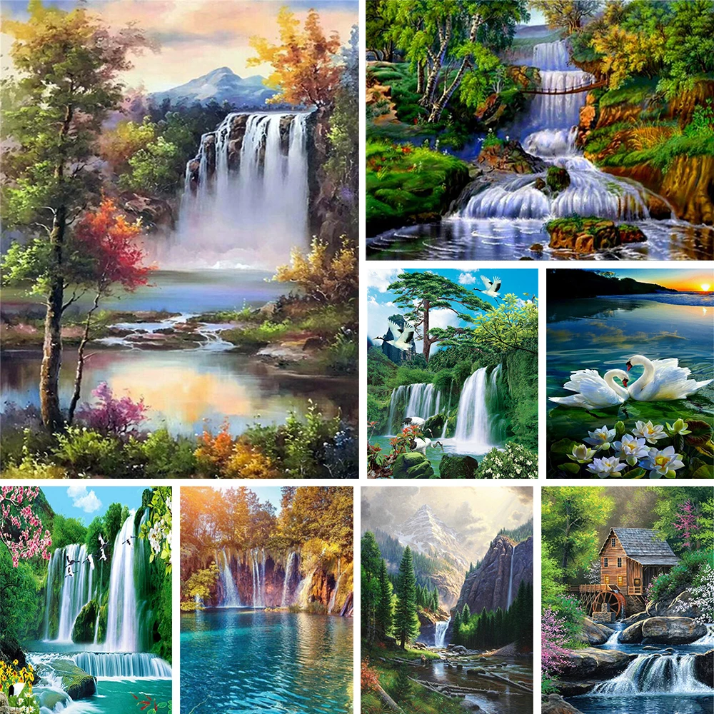

Водорастворимый холст с принтом пейзажа водопада 11CT Набор для вышивки крестиком вышивка ручная работа Набор для рисования ручной работы