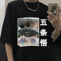 hot sale jujutsu kaisen anime gojo satoru print t shirts unisex casual tops 2022 summer short sleeve loose mens womens t shirt