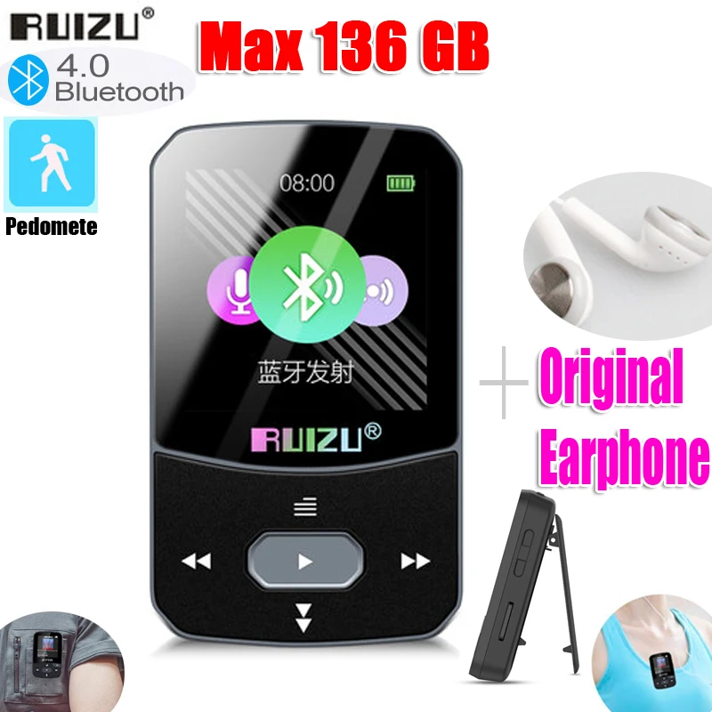 2022 оригинальный RUIZU X52 x55 Спортивный MP3 плеер с Bluetooth 8 Гб клипса мини экраном