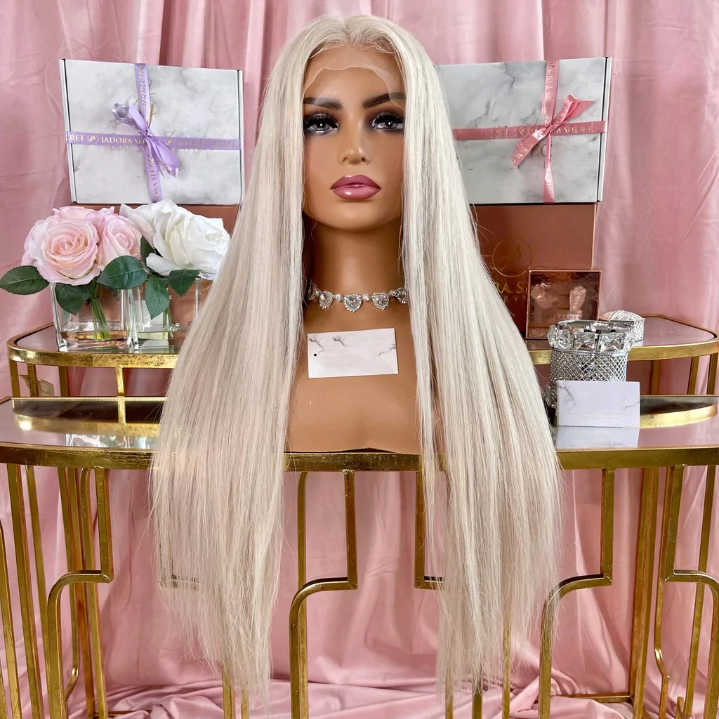 

Ледяной Платиновый шелковистый прямой парик на сетке спереди предварительно выщипанные парики из человеческих волос на сетке неповрежденные волосы Hd Прозрачный передний парик на сетке 200%