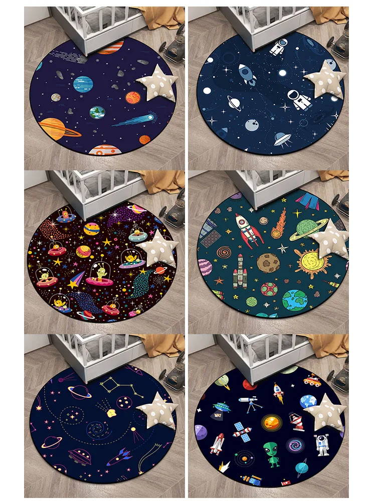 

Children's Play Mat Floor Mat Bedroom Planet Cartoon Space Children's Room Rug Baby Round Rug Bedside Mat
