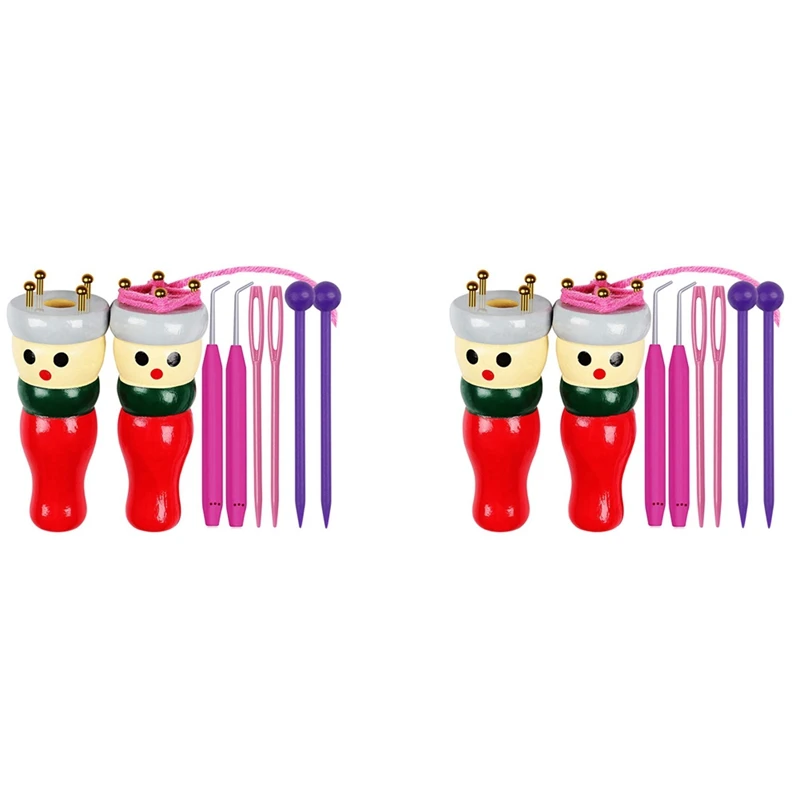 

JFBL Hot French Knitter Tool 4 Pack, Wooden Knitting Dolly Set Spool Knitting Doll Knitting Loom Toy For Making Bracelets, Etc