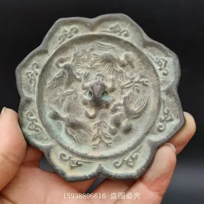 

Exquisite antique bronze flower crane octagonal mirror bronze mirror ornament