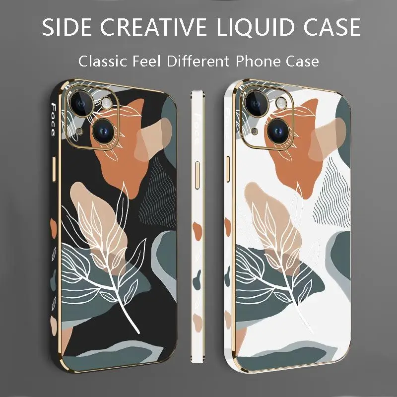 Wavy Leaves Luxury Plating Phone Case For iPhone 14 13 12 11 Plus Pro Max Mini X XR XS SE2020 8 7 6 6S Plus Cover