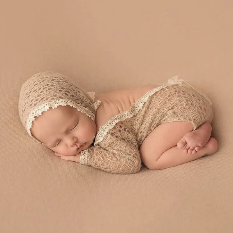 Newborn Photography Clothes Knitted Hat+Jumpsuits 2Pcs/Set Studio Shoot Prop Accessories Baby Gir 0-1Month Photo Clothing Outfit