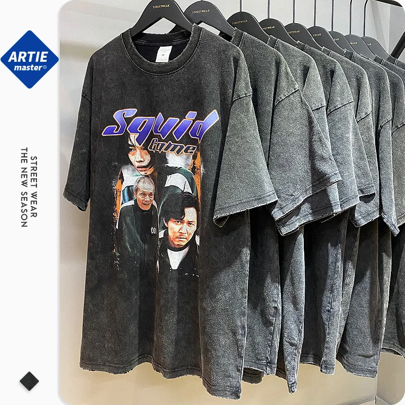 

T-shirt Oversize Men Streetwear Harajuku Graphic T Shirts Cotton Retro Wash Tops Korean Drama Print Tee Summer Vintage Clothing