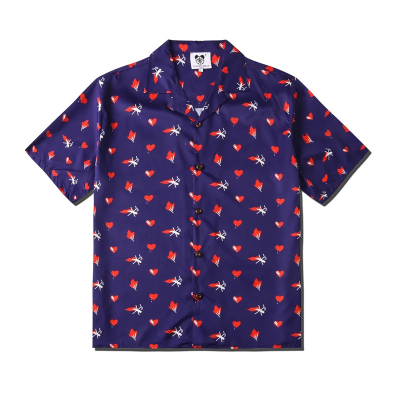 

Рубашка мужская в стиле хип-хоп с принтом влюбленных сердец, модная крутая тонкая свободная пляжная сорочка с лацканами в гавайском стиле Х...