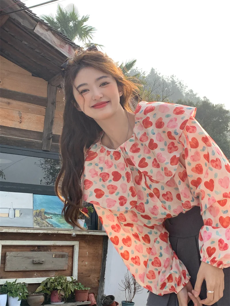 

WDMSNA милый кукольный воротник Цветочная женская рубашка Топ Свободная блузка с длинным рукавом для женщин Весна 2023 новые корейские женские ...