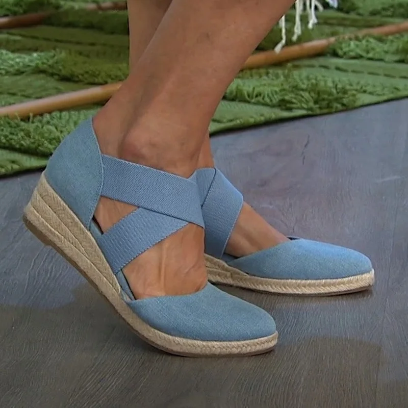 

2022 женские сандалии на танкетке однотонная женская обувь без шнуровки, летняя модная повседневная Уличная удобная женская обувь