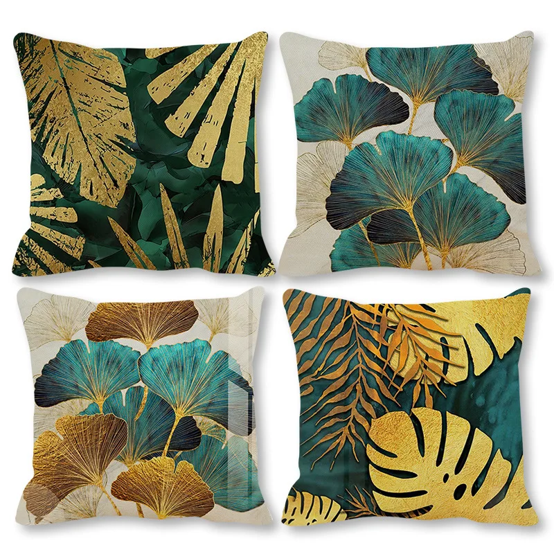 

2022 Modern Gold Leaf Pillowcase Tropical Boho Pillow Covers Cushions Home Decor Luxury Designer Cover 40x40 45x45 50x50 Case