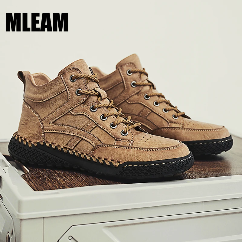 Кроссовки мужские кожаные на шнуровке повседневная уличная спортивная обувь