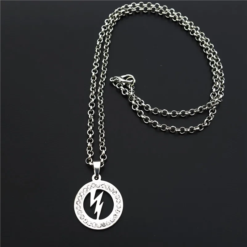 

12 Pieces Lightning Necklaces The Flash Inspired Emblems Stainless Steel Necklace CW Chest Rhinestone Pendant Charm Jewelry