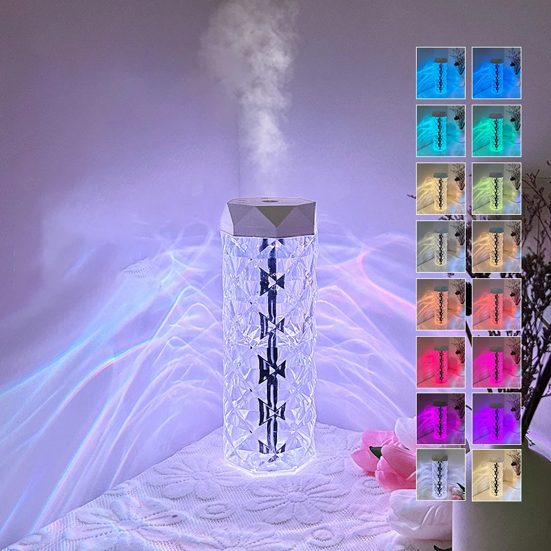 Diamond Table Lamp Crystal Night Light With Air Humidifier Bedroom Romantic Decor Aromatherapy Aroma Diffuser USB Nightlight