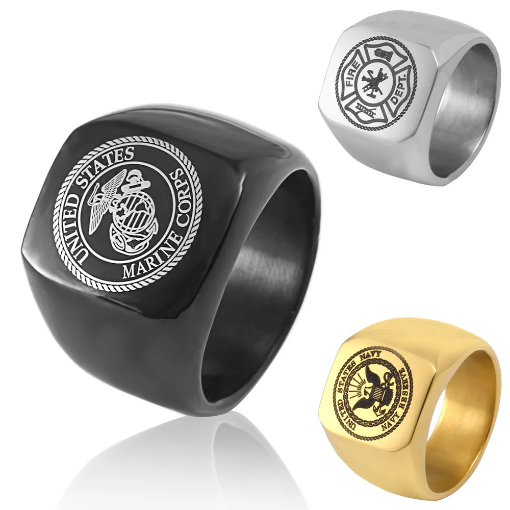 

Men's Ring USA MARINE CORPS ARMY Stainless Steel Jewelry Silver Color Punk Male Vintage Badge Military Signet Rings Gifts