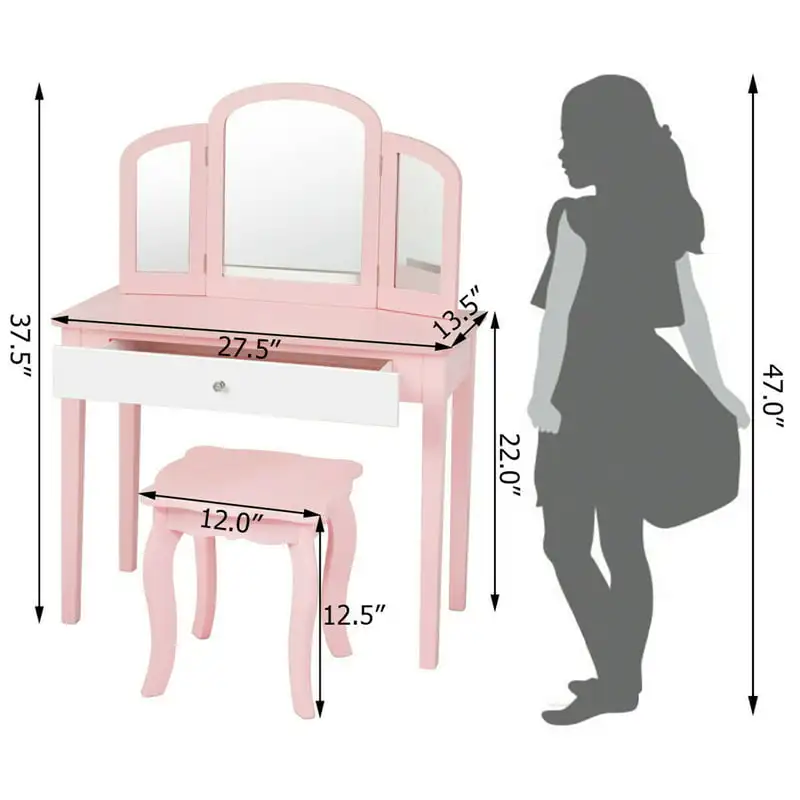 

Vanity Make Dressing Table W/ -folding Mirror & Chair Stool chair Stool chair Stool chair