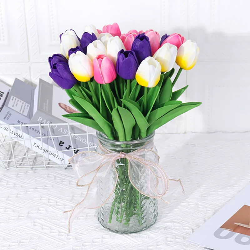 

5pcs Tulip PU Artificial Flower Real Touch Bouquet Fake Flowers For Wedding Decoration Spring Party DIY Home Garden Supplies