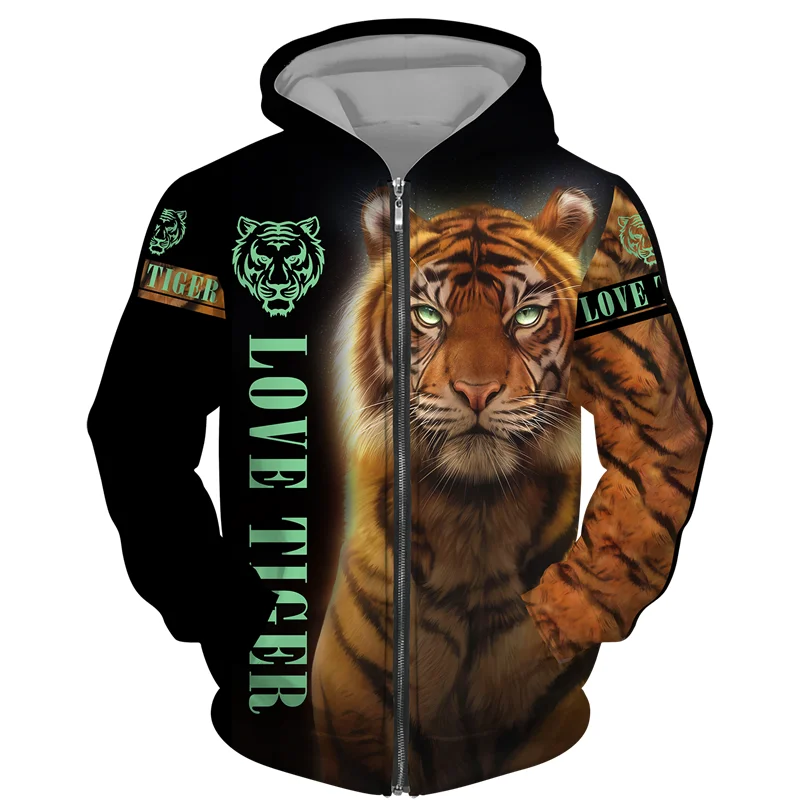 

3D Tiger Print Zipper Hoodies Fashion Men Women Leisure Pullover Couple Sports Hooded Sweatshirt Street Hip Hop Harajuku Jackets