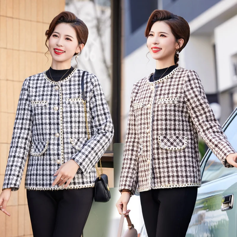 

Твидовые куртки для женщин, элегантное пальто из смесовой шерсти с карманами, однобортная верхняя одежда для офисной леди, женское осеннее пальто, 2023 г.