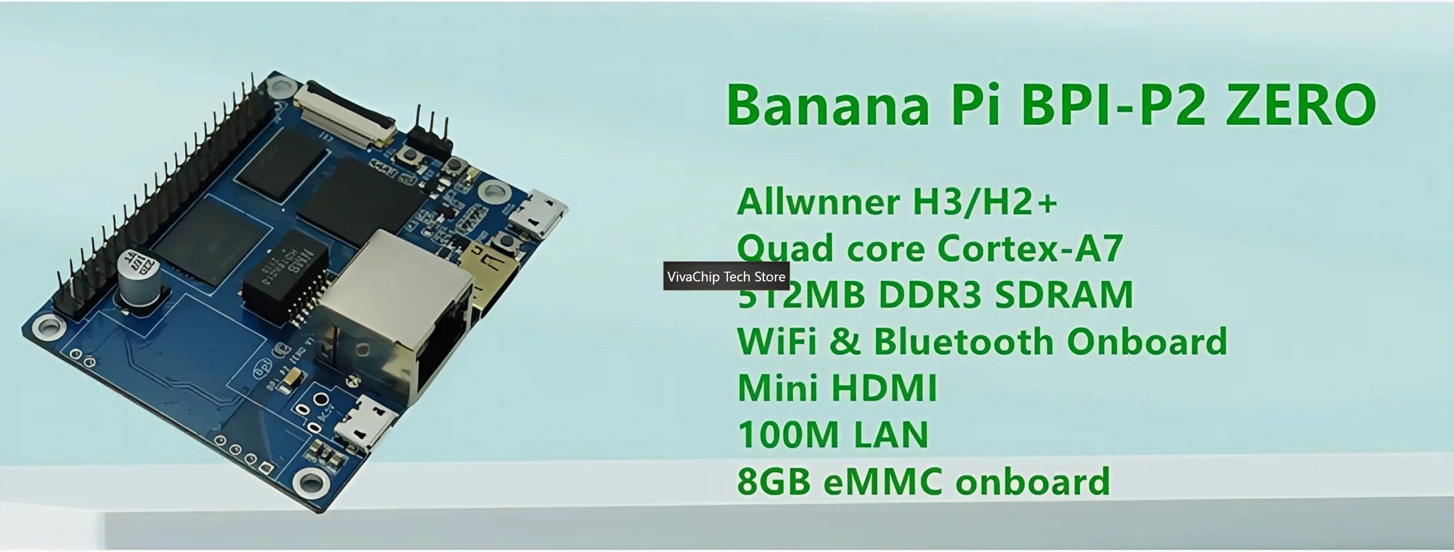 Фото Плата для разработки IoT VivaChip TechBanana Pi BPI-P2 Zero на базе чипа Allwinner H3, с поддержкой PoE и сетевого питания, 512 МБ №2