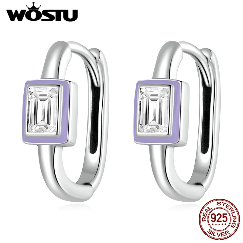 

Женские серьги-кольца WOstu, 925 пробы, серебристые, европейские, простые, прямоугольные, фиолетовые, с цирконием ААА