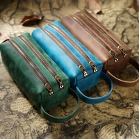 leather pencil case students simple super large capacity creative double layer stationery box girls zipper storage bag