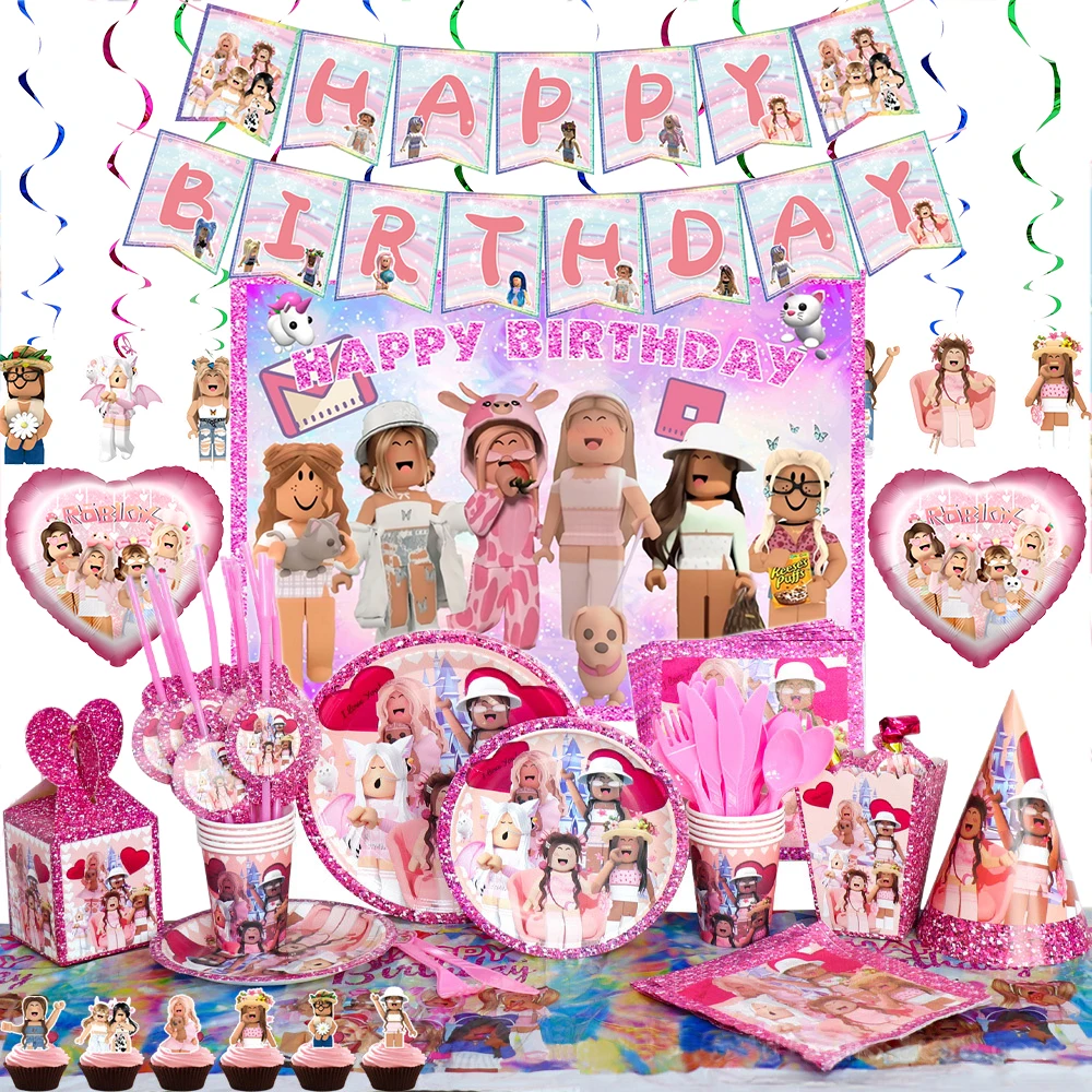 

Robot Game Robloxs Happy Birthday Decoration Tableware Set Paper Plate Cup Straw Party Supplies Latex Balloon Baby Shower Decor