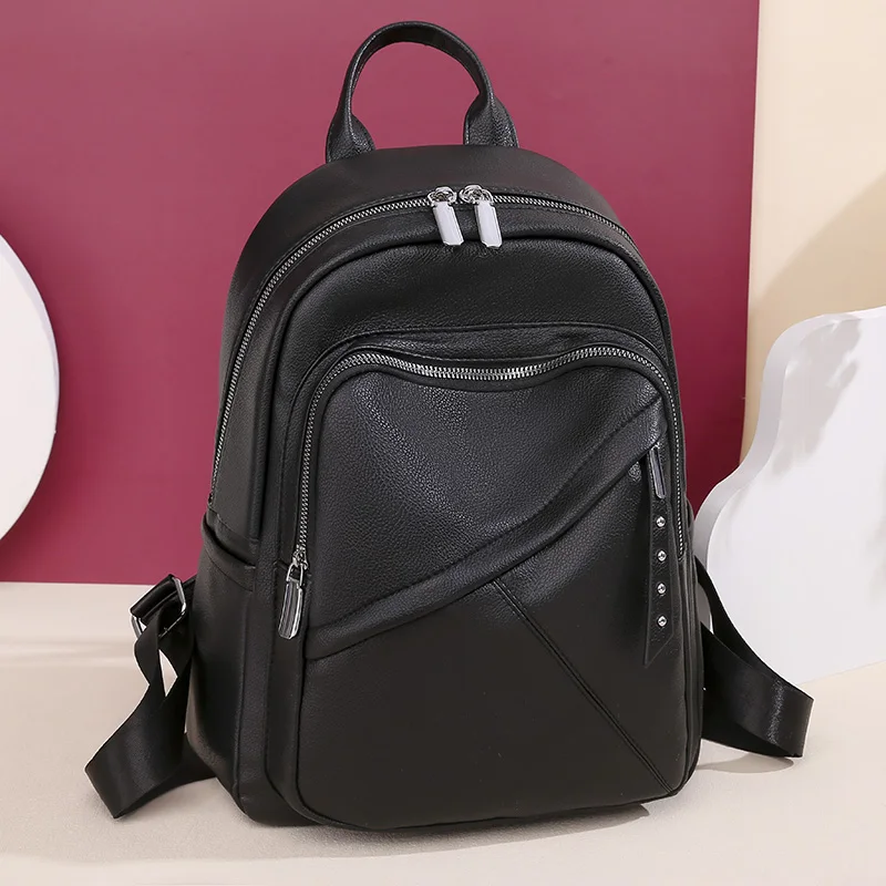 

SEETIC 2022 Fashion Women Backpack Quality Pu Leather Backpack Female Solid Color School Bag Anti-Theft Ladies Travel Backpack