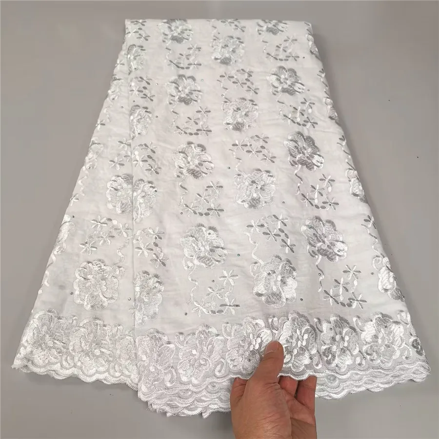 

5Yard African Cotton White Lace Fabric Swiss Voile Dress Material Nigerian Embroidery Cloth Tissu Africain Broderie Coton YC7