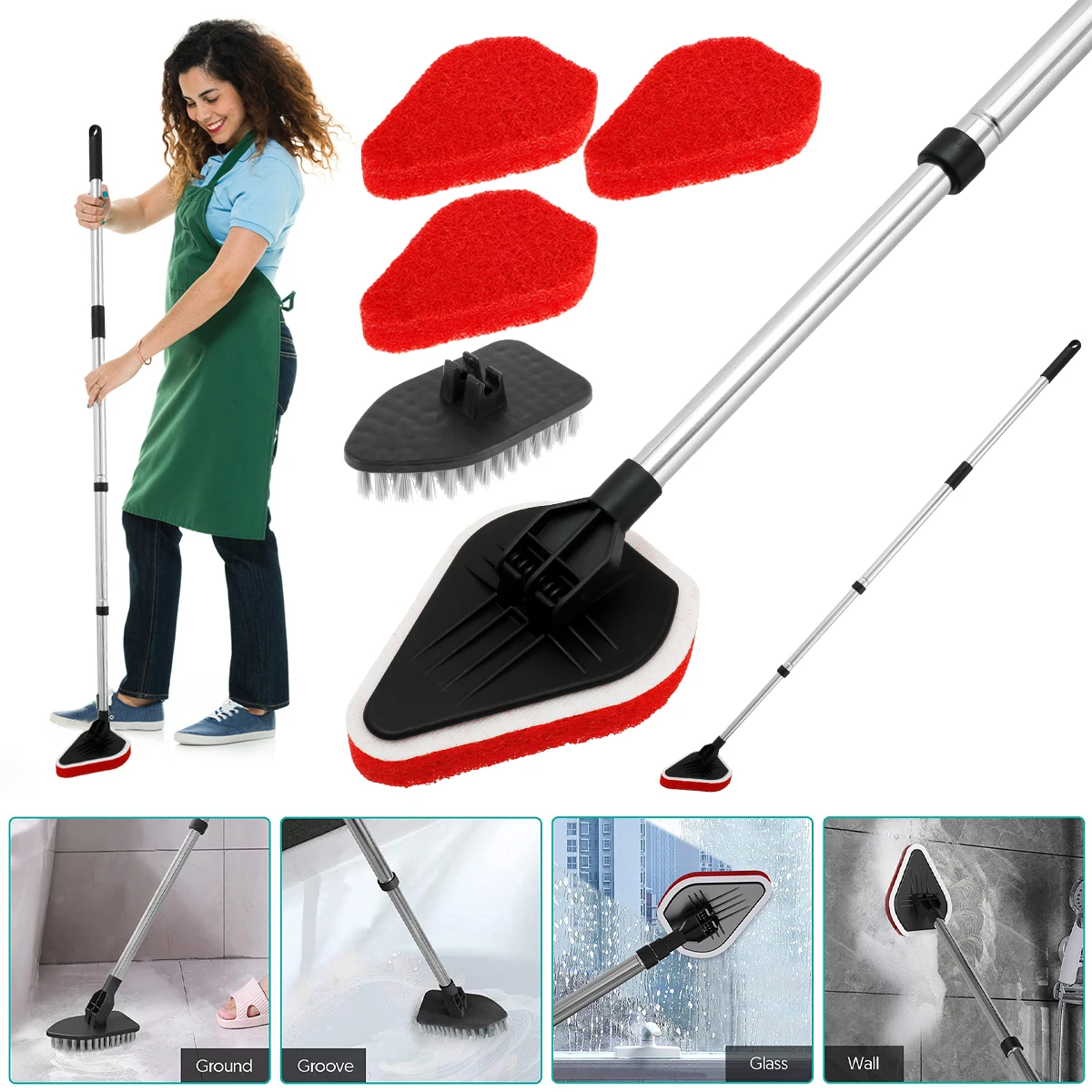 

Scrub Cleaning Brush Set 2In1 Shower Cleaning Brush With Long Handle Extendable Tub Tile Scrubber Brush Triangle Cleaning Brush