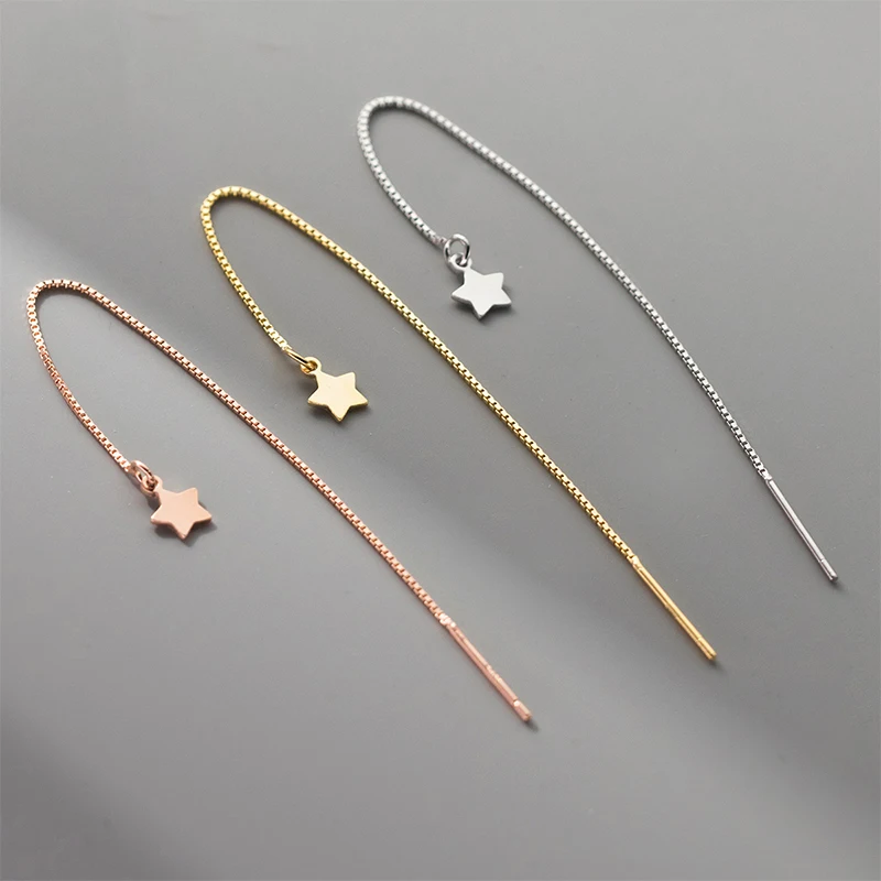 

1pair 925 Sterling Silver Fancy Earring Lines With Star 90mm Handmade Girls Eardrop Chains DIY Ear Jewelry Accessories