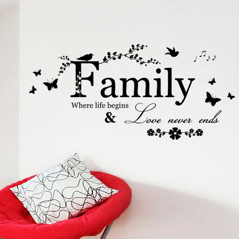 

Family Where Life Begins Love Never Ends Wall Stickers Parlor Background Bedroom Home Decor Removable English Proverbs Poster