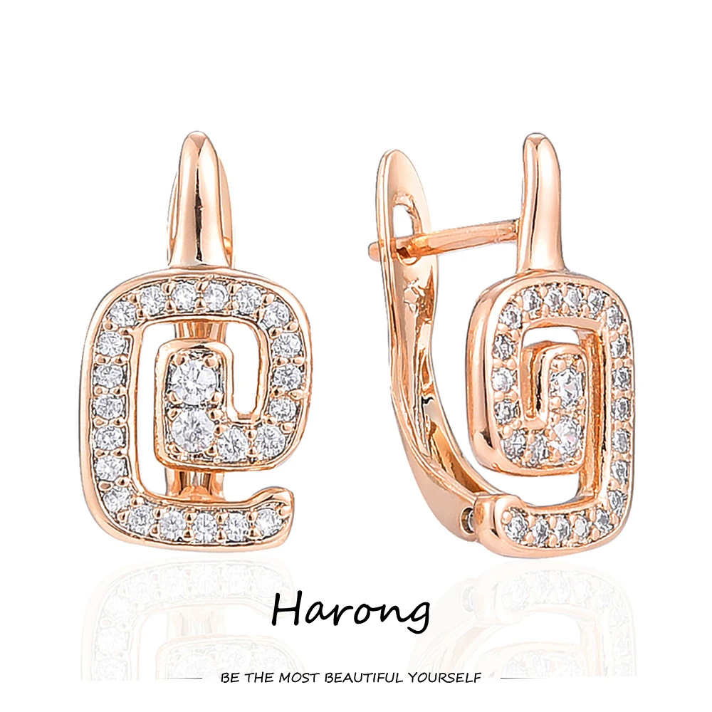 

Harong Creative Geometric Crystal Copper Stud Earrings Sparkling Rose Gold Color Metal Earrings Aesthetic Jewelry for Women Girl
