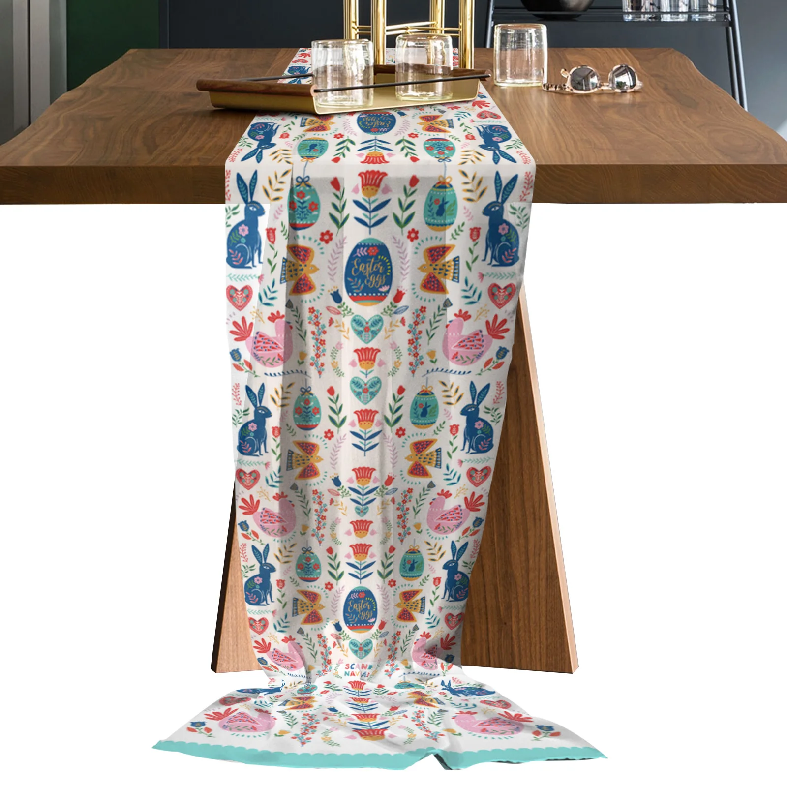 

Easter Boho Bunny Egg Flower Long Chiffon Table Runner for Wedding Hotel Sheer Tablecloth Home Kitchen Decor Voile Table Runners