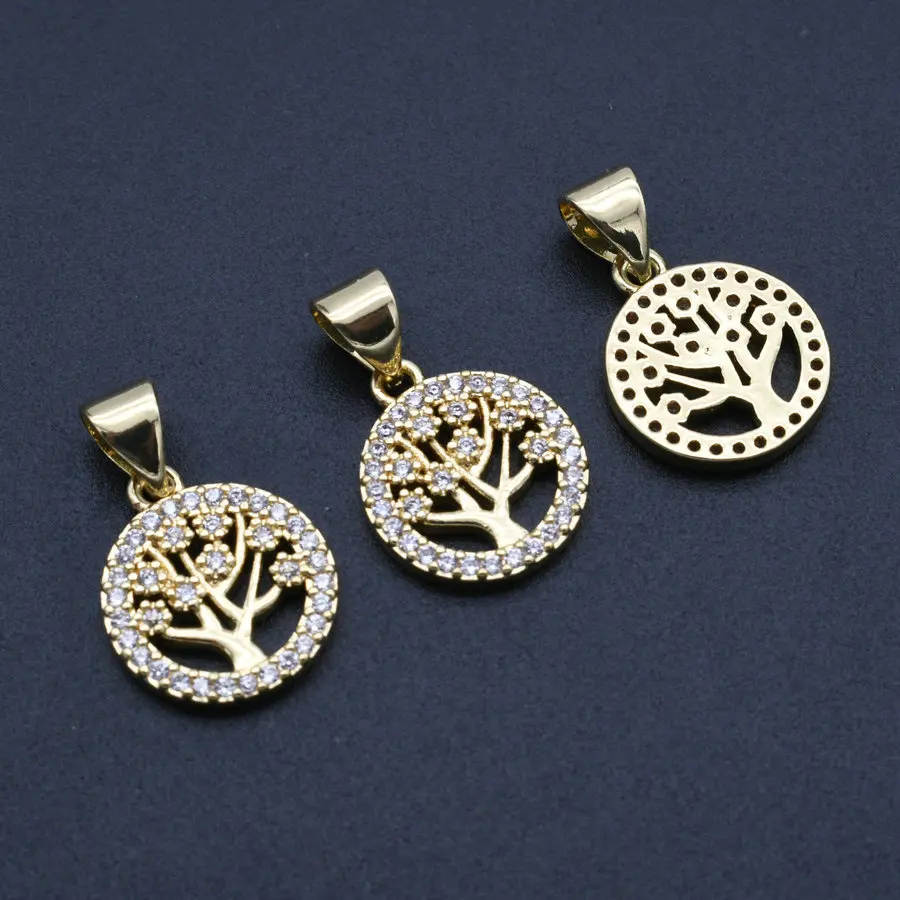 Кулон Дерево жизни из циркония с покрытием настоящего золота 18 К 12 мм для