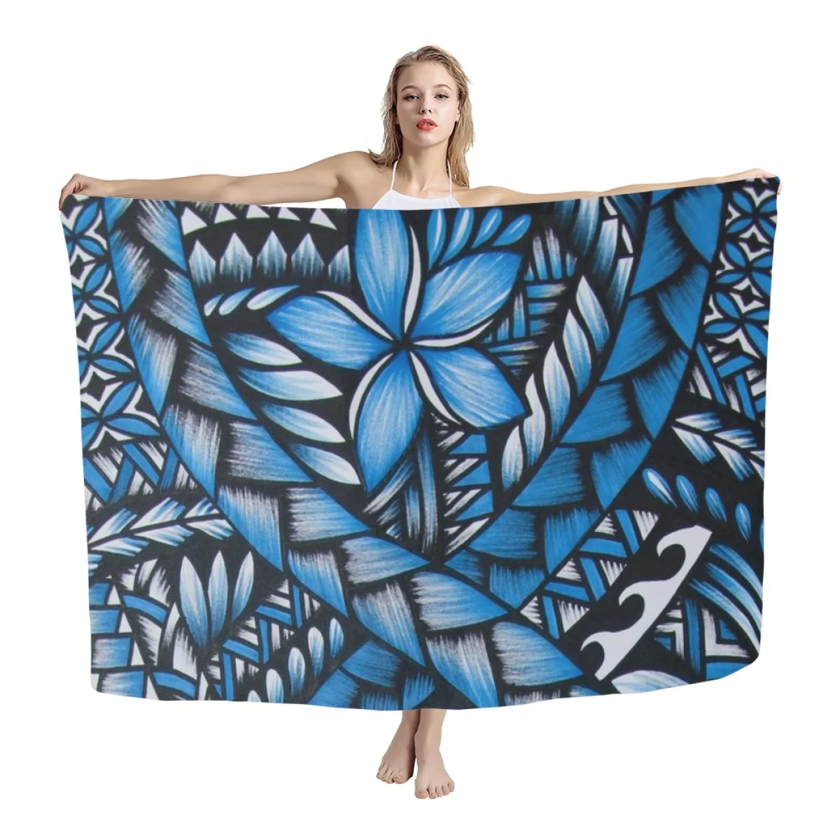 

HYCOOL полинезийский Племенной цветочный принт голубой Гавайский пляжный длинный купальник накидки популярная пляжная одежда саронг лавалава для женщин 2023