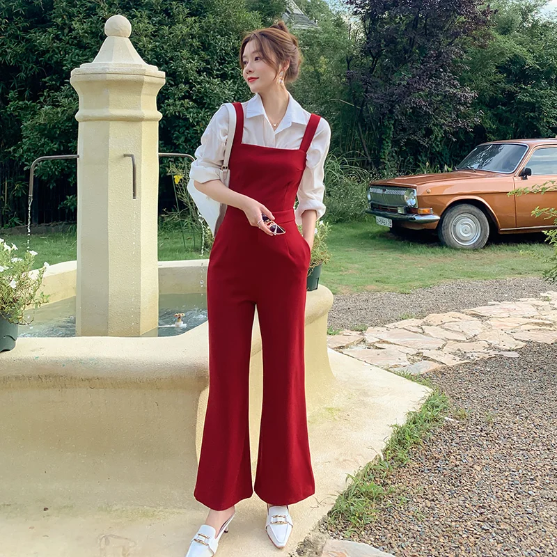 

Женский Осенний комбинезон с высокой талией и широкими штанинами