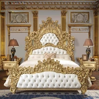 french double bed master bedroom palace style villa solid wood carved gold foil 1 8m 2m big bed luxury leather wedding bed