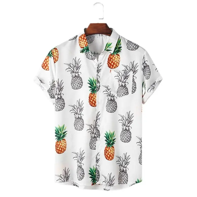 

Pineapple Print Hawaiian Shirt Men Casual Street Wear Lapel Button Short Sleeve Shirt for Men Korean Vintage Shirt 2022 Summer