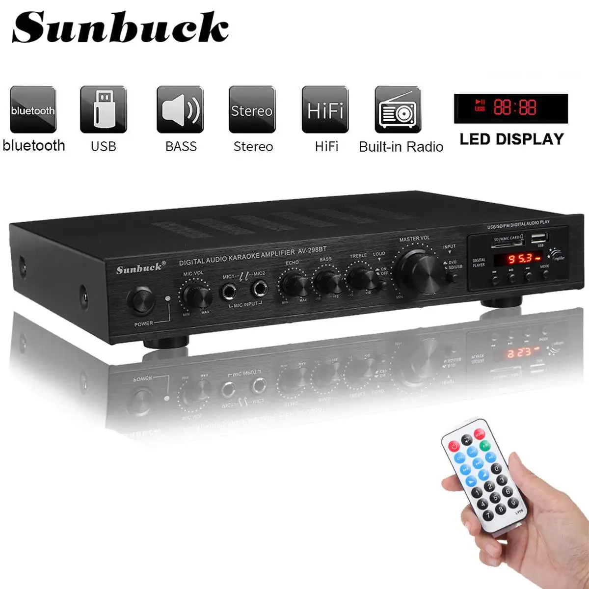 

Sunbuck Bluetooth Amplifier 5 Channel 2200W 110V-240V Home Theater Amplifier with Remote Control SD FM Radio Amplifier Support