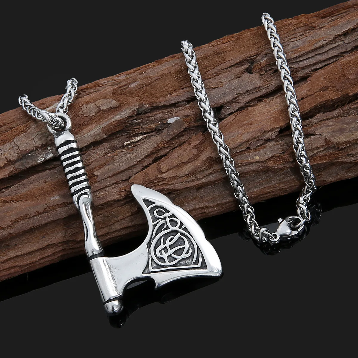 

Viking Axe Pendant Necklace Stainless Steel Irish Knot Pattern Accessories Viking Jewelry