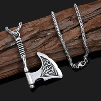 viking axe pendant necklace stainless steel irish knot pattern accessories viking jewelry
