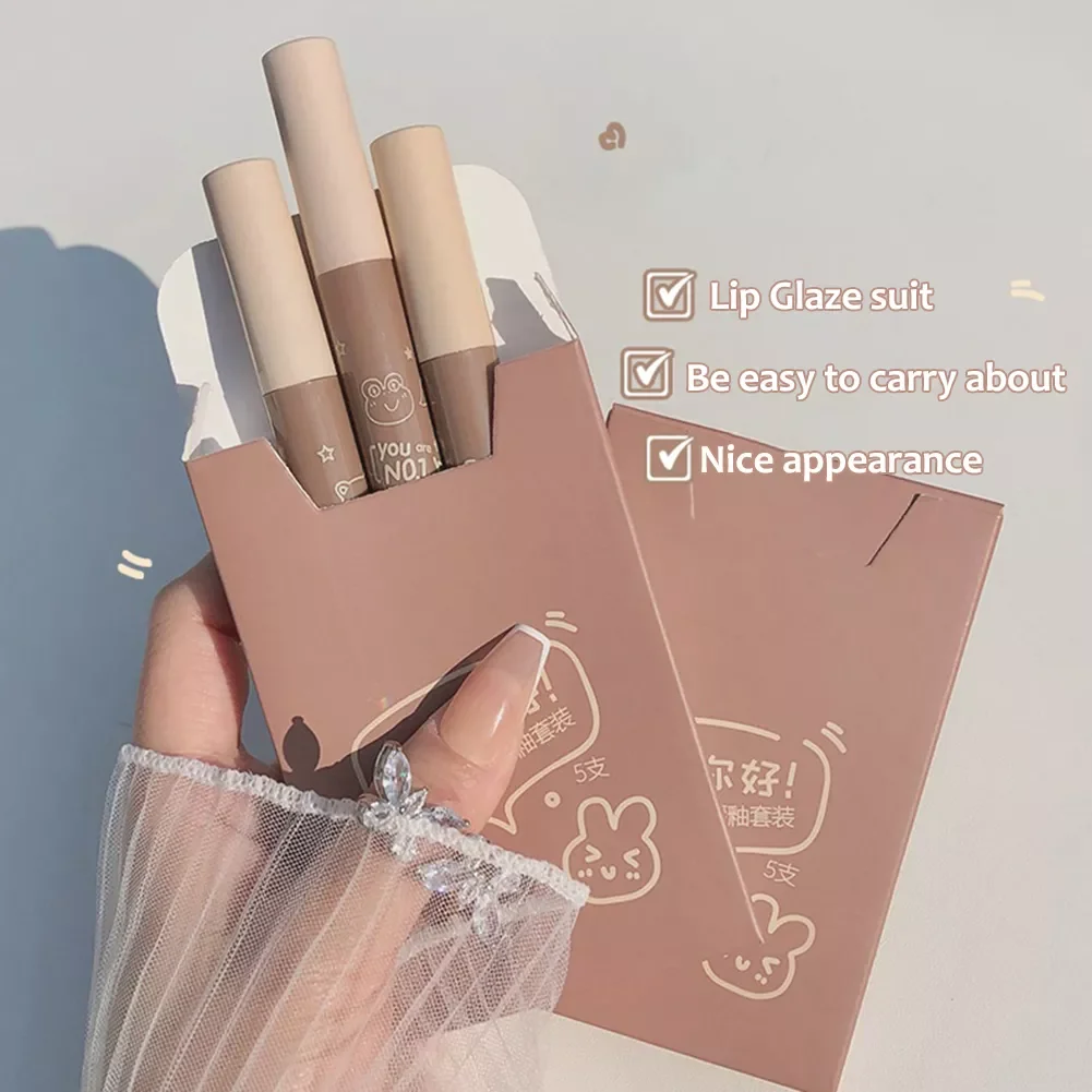 

NEW2023 5Pcs Cute Lipstick Set Matte Velvet Lip Gloss Milk Tea Lip Glaze Moisturize Long Lasting Lip Tint Korean Makeup Cosmetic