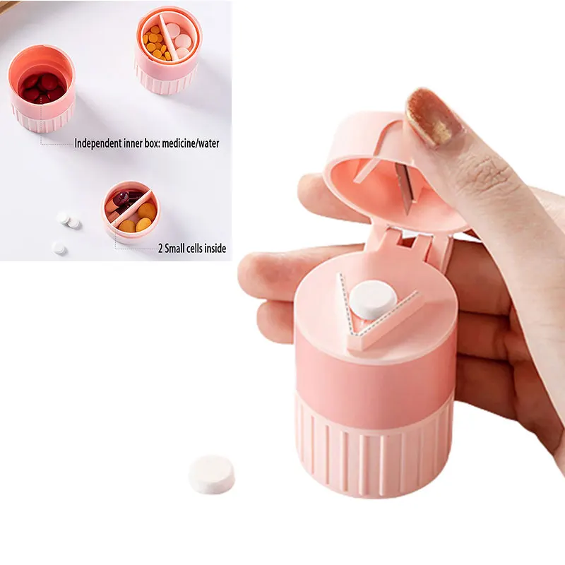 

4 In 1 Portable 4 Layer Powder Tablet Grinder Powder Pill Cutter Medicine Splitter Box Small Pill Crusher Portable Pill Box