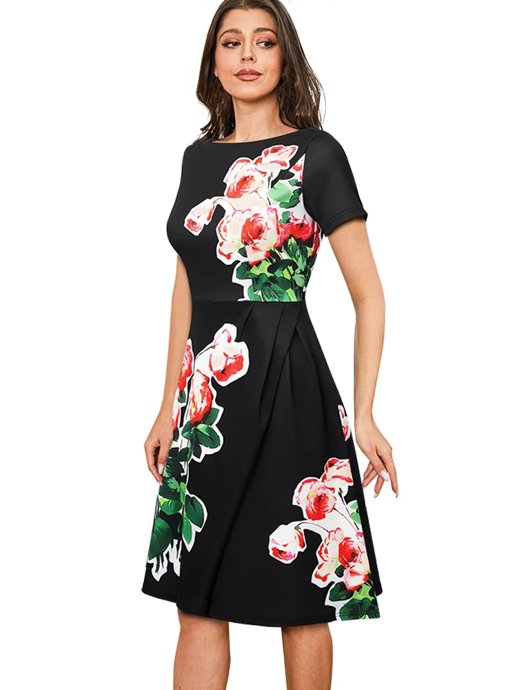 Женское платье-трапеция Nice-forever Элегантное летнее платье с цветочным принтом и