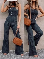 mandylandy women elegant denim pants jumpsuit fashion y2k streetwear strap high waist corset button romper overalls bib jeans