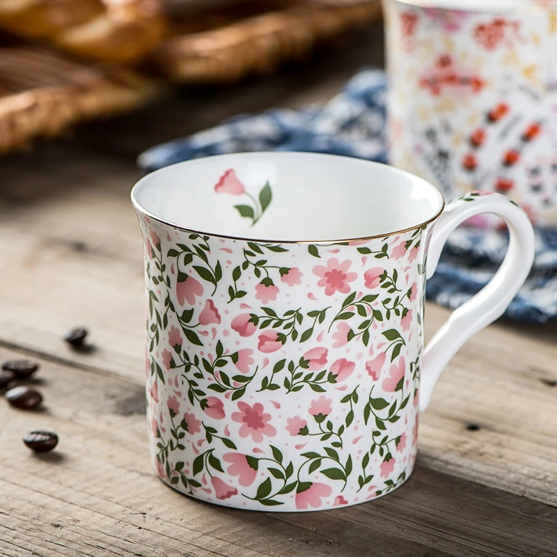 

[Bone China] Rustic Flower Mug Lightweight Coffee Cup